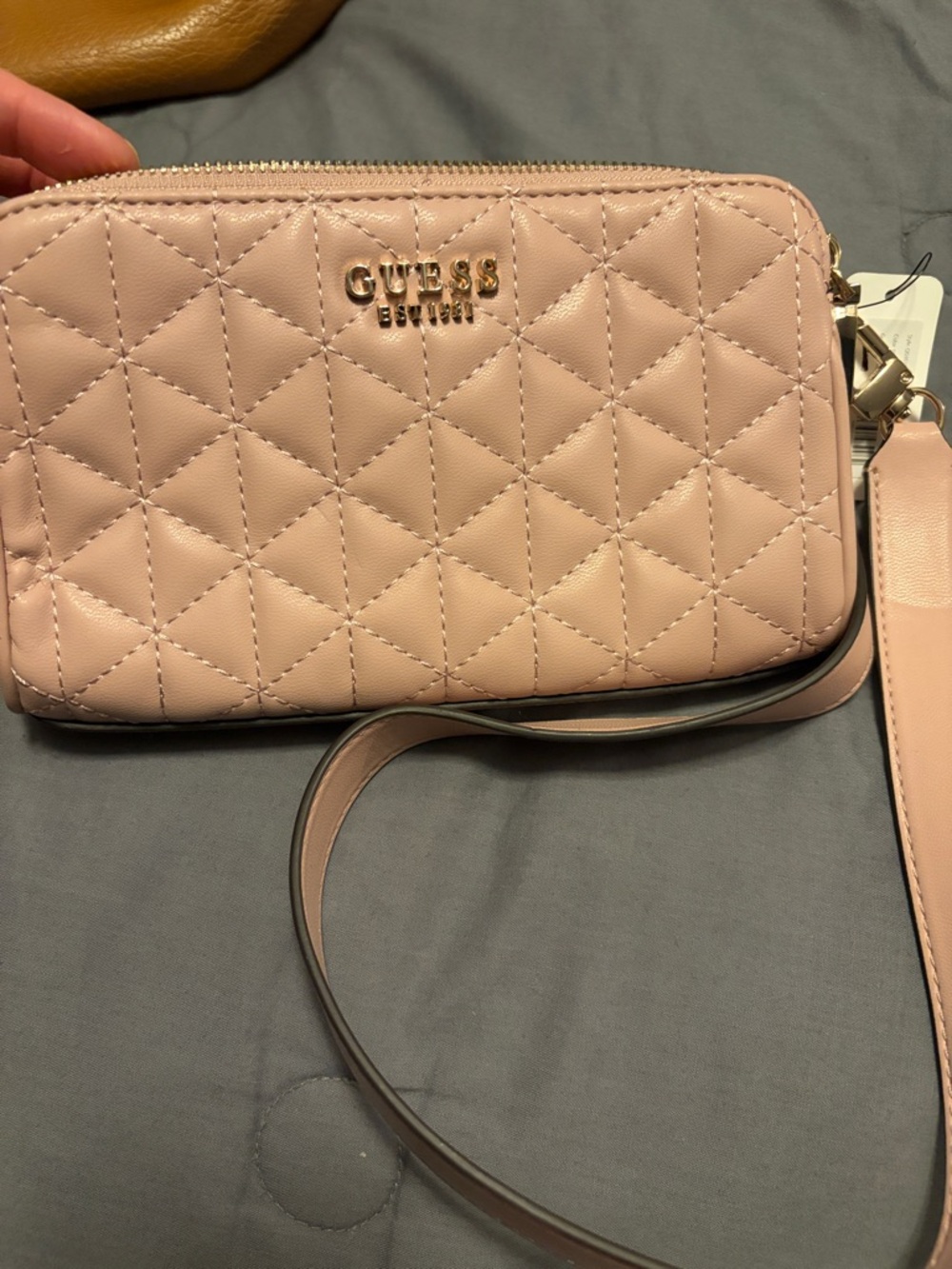GUESS Quilted Crossbody Bag in Blush Pink